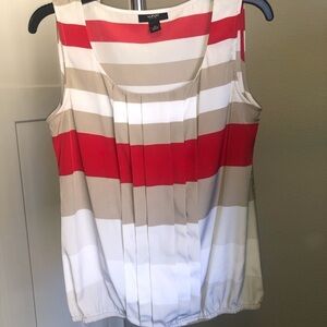 Women's Size 8 Petite Alfani Top Red, White, & Tan Horizontal Stripes